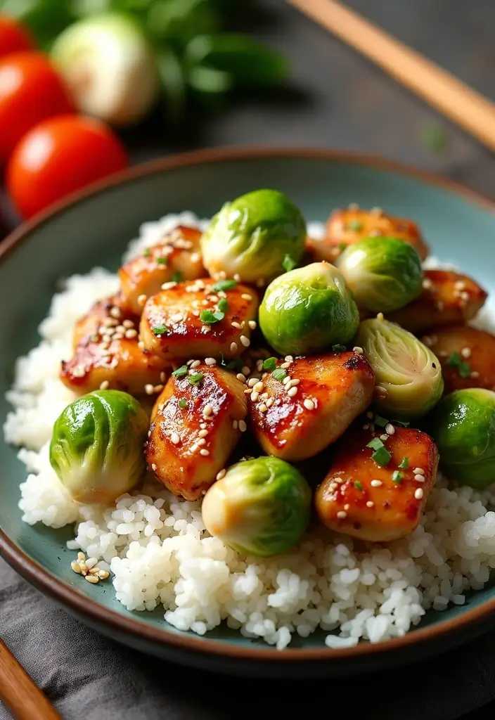 28 Chicken and Brussel Sprouts Recipes That Are Light & Nutritious - 10. Asian Sesame Chicken with Brussels Sprouts