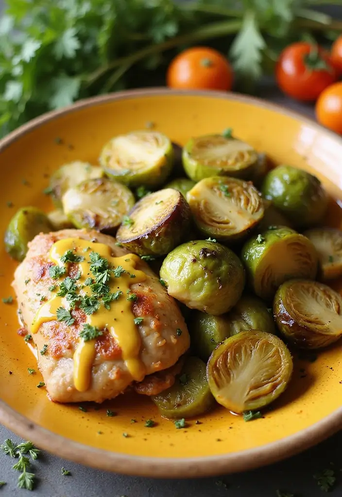 28 Chicken and Brussel Sprouts Recipes That Are Light & Nutritious - 19. Chicken & Brussels Sprouts with Mustard Sauce