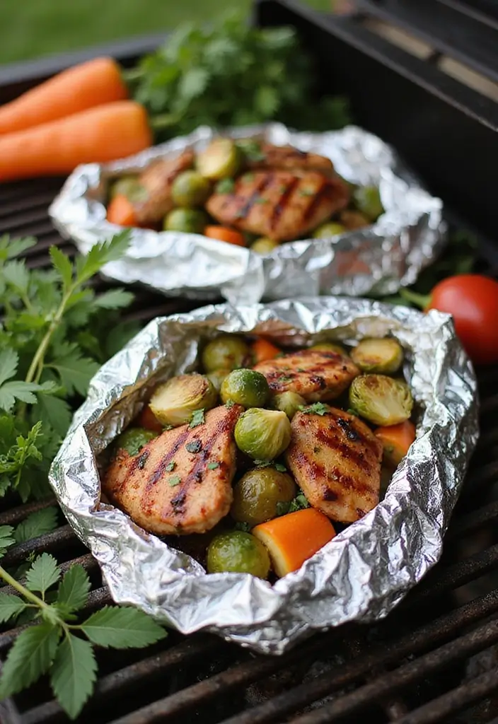 28 Chicken and Brussel Sprouts Recipes That Are Light & Nutritious - 21. Zesty BBQ Chicken & Brussels Sprouts Foil Packets