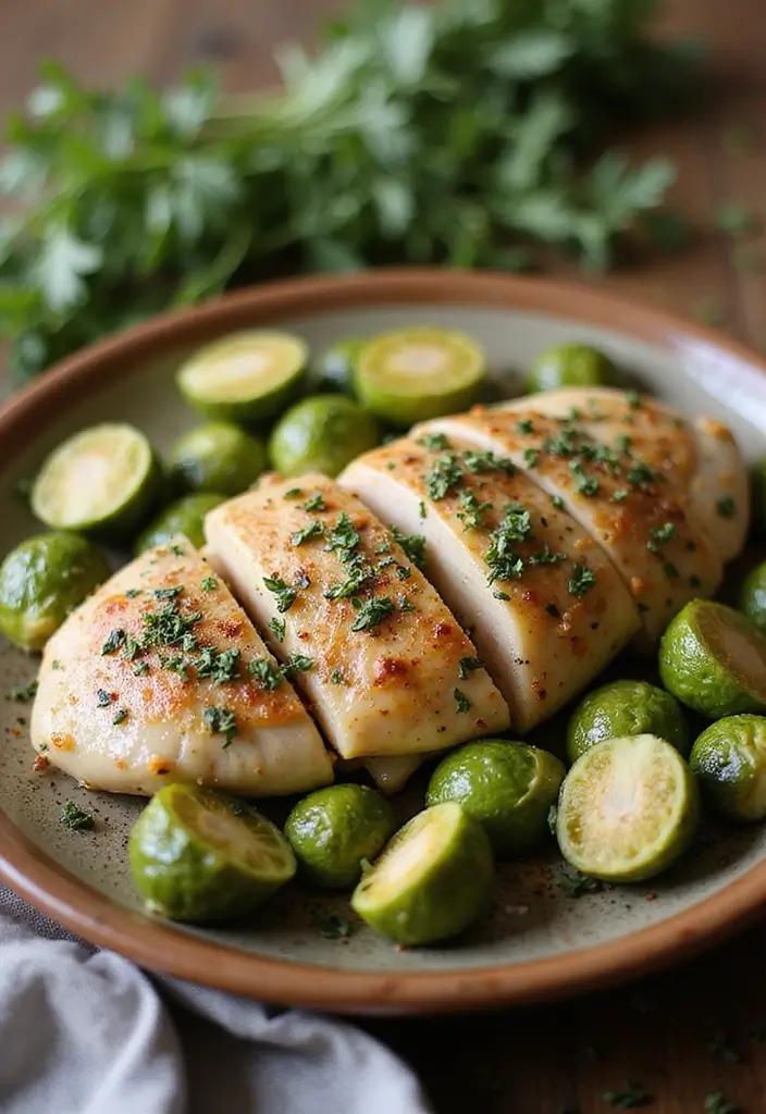 28 Chicken and Brussel Sprouts Recipes That Are Light & Nutritious - 27. Herb-Infused Chicken & Brussels Sprouts