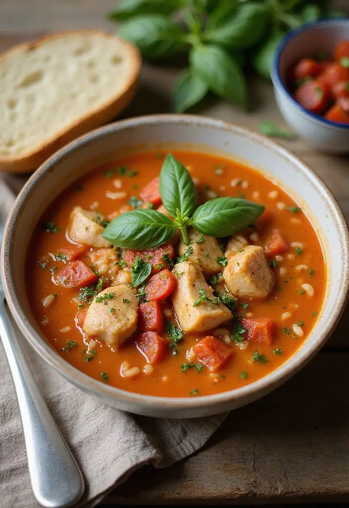28 Chicken and Orzo Recipes That Are Mediterranean Inspired - 7. Tomato Basil Chicken and Orzo Soup