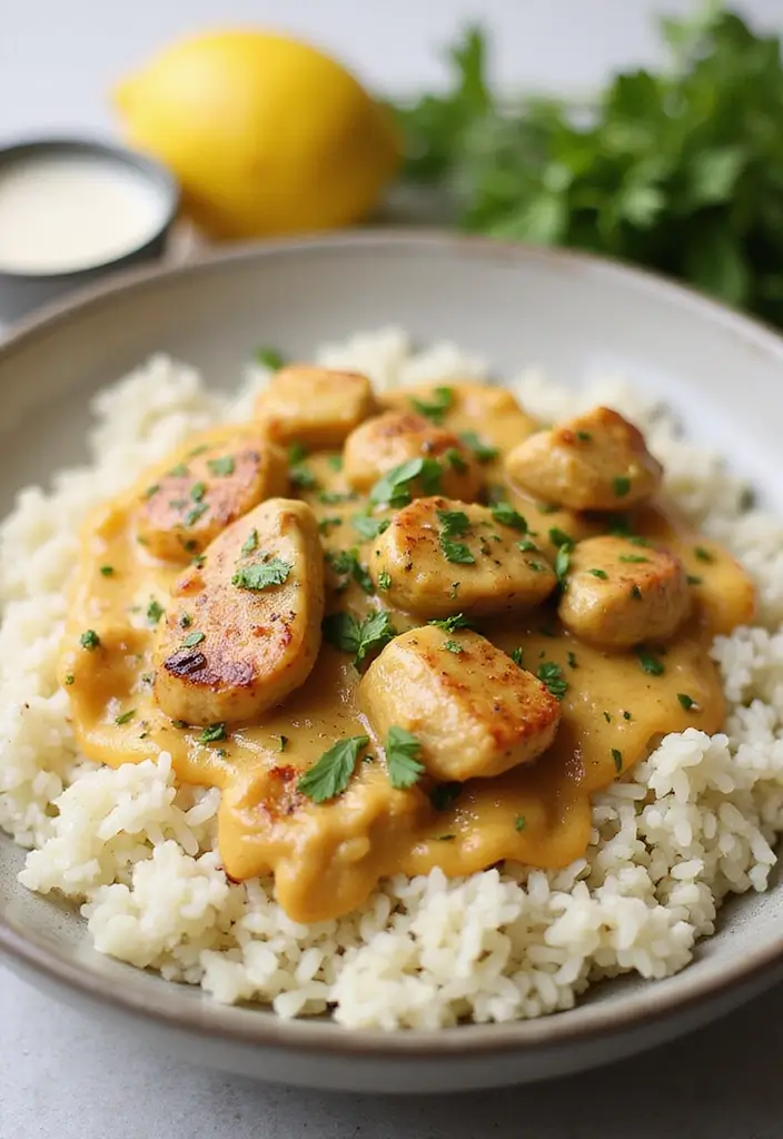 28 Creamy Lemon Pepper Chicken Recipes That Pop with Flavor - 11. Creamy Lemon Pepper Chicken Rice Bowl