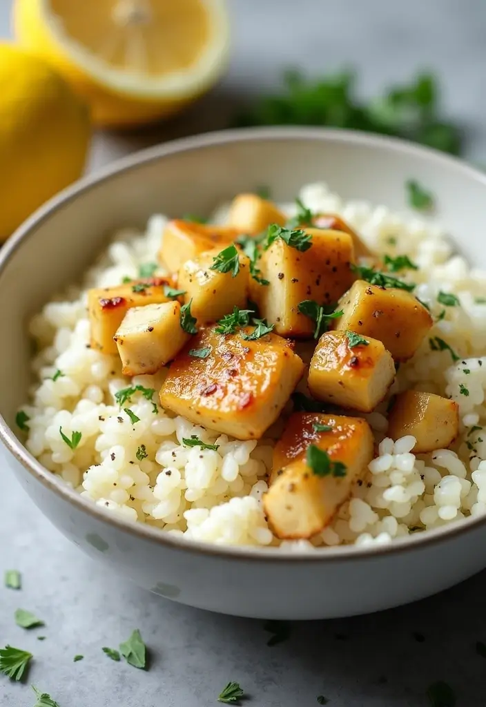 28 Creamy Lemon Pepper Chicken Recipes That Pop with Flavor - 16. Lemon Pepper Chicken Cauliflower Rice Bowl