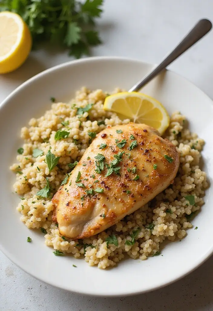 28 Creamy Lemon Pepper Chicken Recipes That Pop with Flavor - 20. Lemon Pepper Chicken over Herbed Couscous