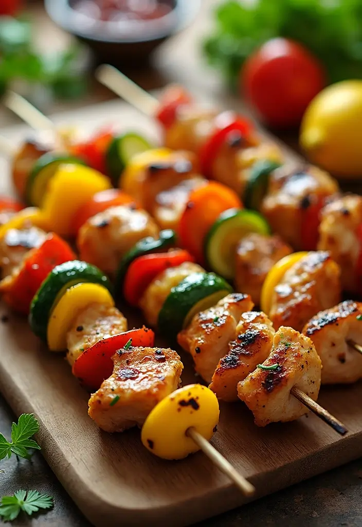 28 Creamy Lemon Pepper Chicken Recipes That Pop with Flavor - 25. Lemon Pepper Chicken and Grilled Vegetable Kebabs