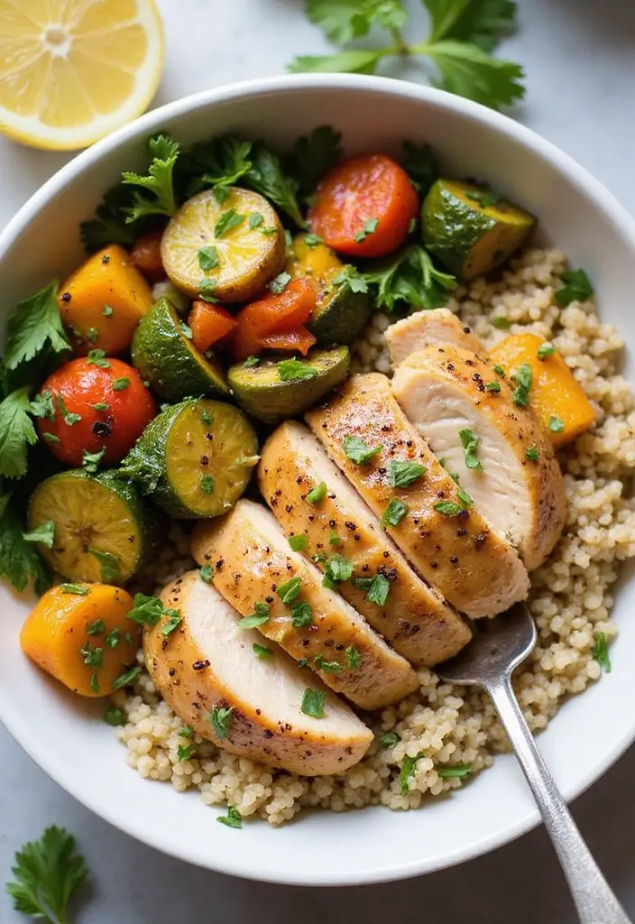 28 Creamy Lemon Pepper Chicken Recipes That Pop with Flavor - 9. Lemon Pepper Chicken Quinoa Bowl