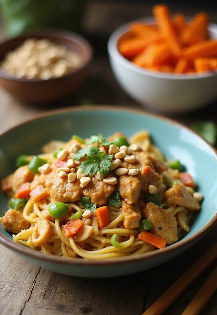 28 Crockpot Creamy Chicken Pasta Recipes That Feel Cozy & Hearty - 12. Thai Peanut Chicken Pasta
