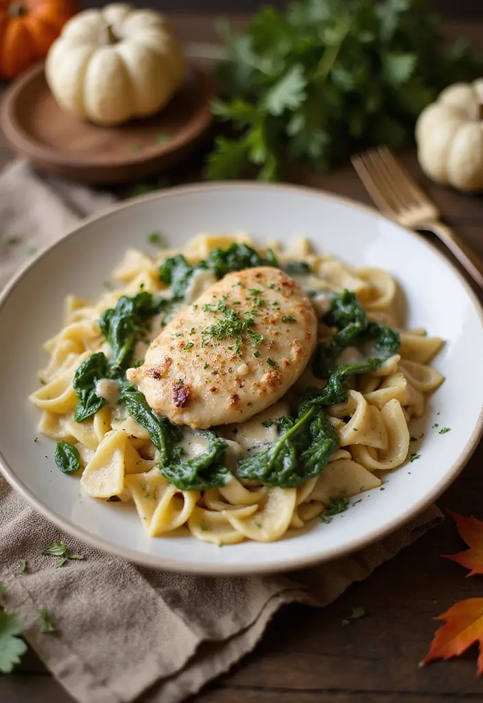 28 Fall Chicken Breast Recipes That Bring Cozy Autumn Flavors - 19. Creamy Garlic Chicken and Spinach