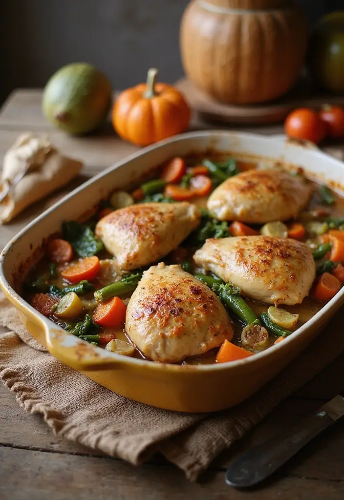 28 Fall Chicken Breast Recipes That Bring Cozy Autumn Flavors - 25. One-Pan Chicken and Vegetable Bake
