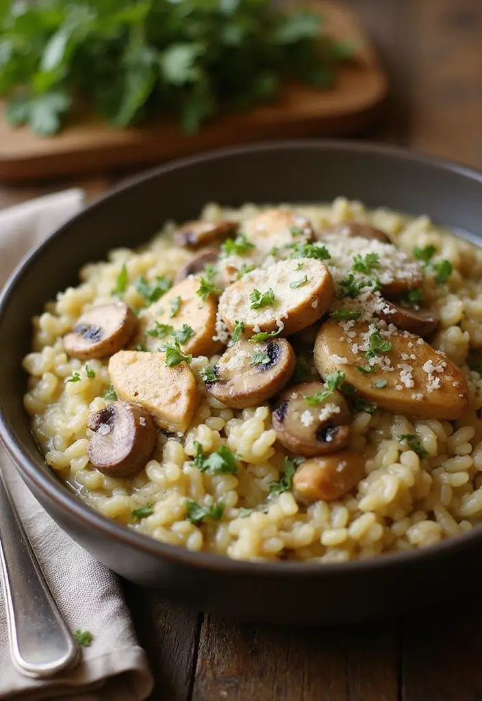 28 Fall Chicken Breast Recipes That Bring Cozy Autumn Flavors - 7. Garlic Herb Chicken and Mushroom Risotto
