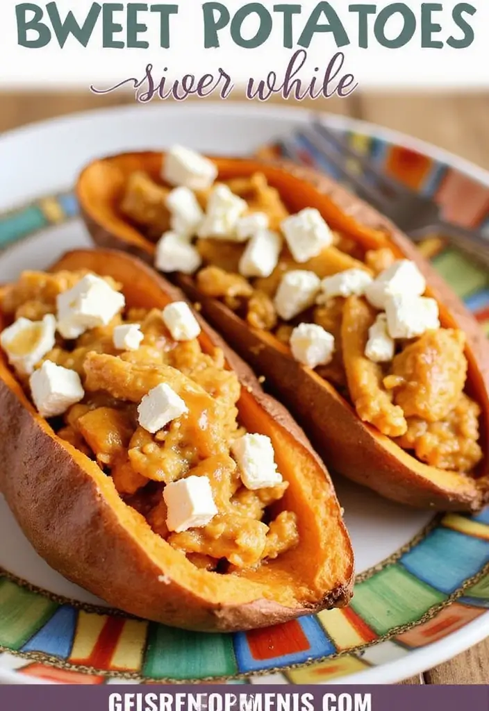 28 Hot Honey Feta Chicken Recipes That Are TikTok-Inspired & Yummy - 16. Hot Honey Feta Chicken Stuffed Sweet Potatoes