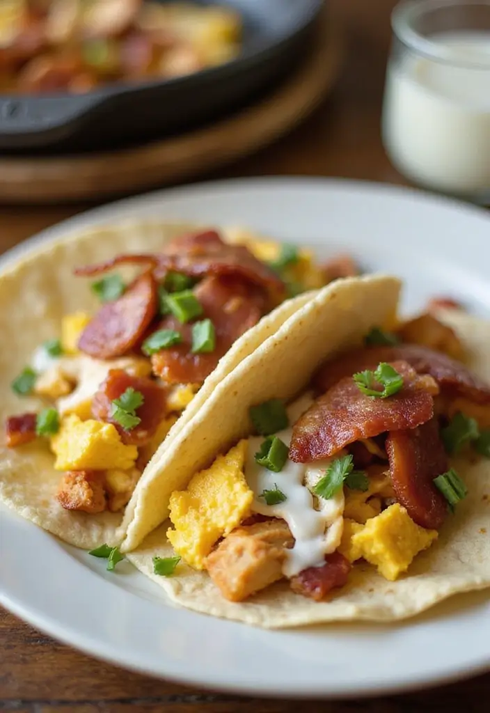 29 Chicken Bacon Ranch Tacos That Combine the Best Flavors - 15. Chicken Bacon Ranch Breakfast Tacos