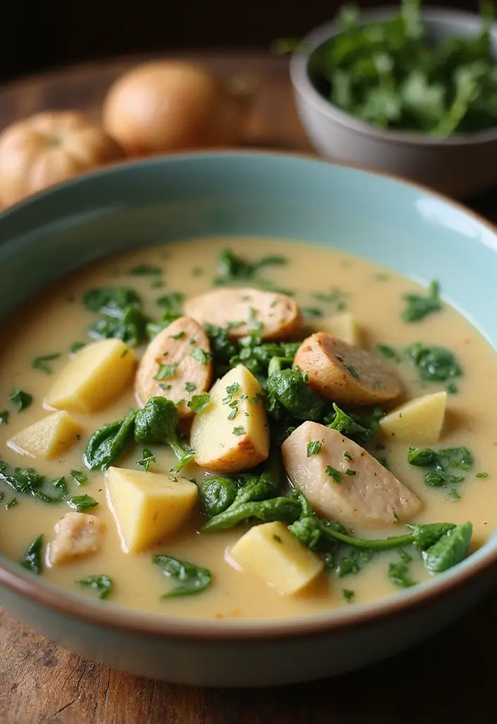 29 Chicken and Potato Soup Recipes That Warm You Up - 13. One-Pot Chicken and Potato Soup with Spinach