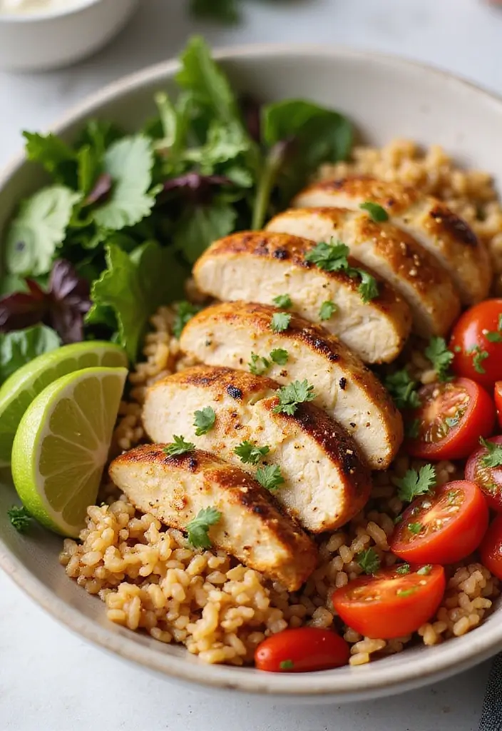 29 Healthy Greek Chicken Bowls That Feel Fresh and Balanced - 25. Greek Chicken and Tomato Rice Bowl