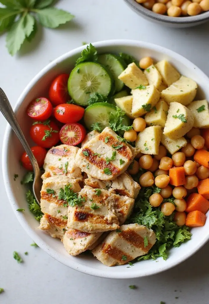 29 Healthy Greek Chicken Bowls That Feel Fresh and Balanced - 29. Greek Chicken and Chickpea Bowl