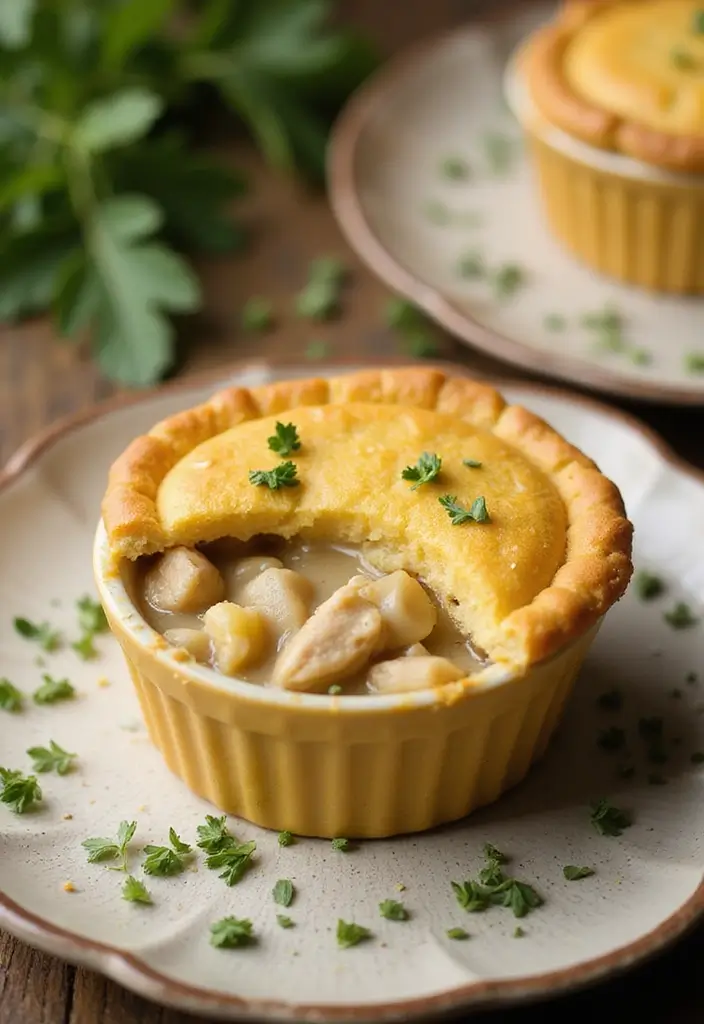 29 Mini Chicken Pot Pies with Biscuits Recipes That Feel Homemade 28 29 Mini Chicken Pot Pies with Biscuits Recipes That Feel Homemade - 27. Mini Chicken Pot Pie with Cornbread Crust