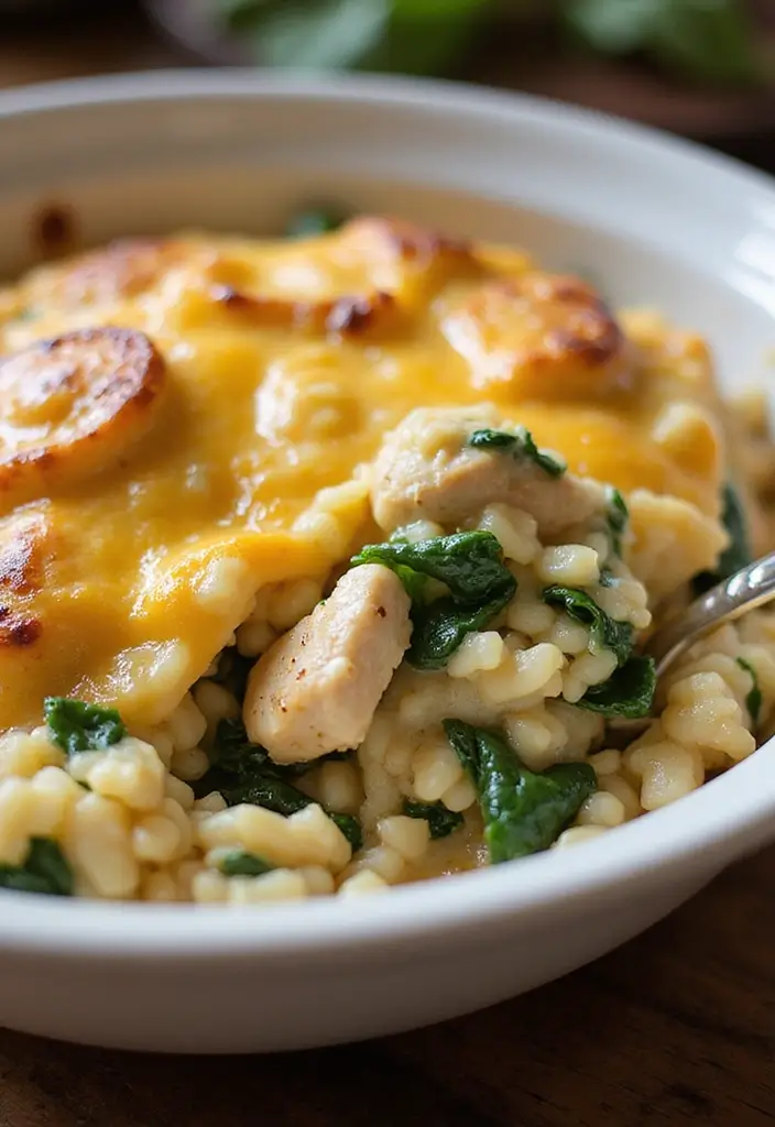 29 Rotisserie Chicken and Rice Recipes That Use Leftovers Brilliantly - 10. Chicken and Rice Bake with Spinach