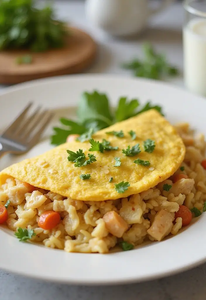 29 Rotisserie Chicken and Rice Recipes That Use Leftovers Brilliantly - 21. Chicken and Rice Omelet