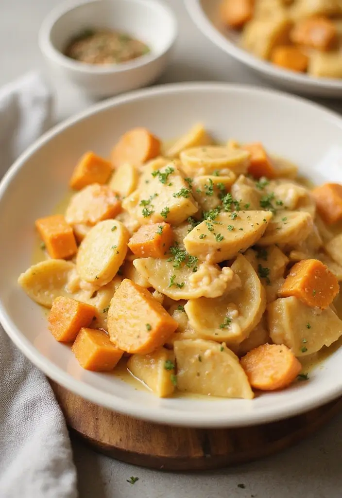 30 Creamy Italian Chicken Pasta Recipes That Feel Like a Tuscan Dinner - 28. Creamy Chicken and Sweet Potato Pasta