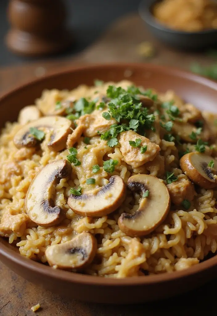 30 Rotisserie Chicken Fried Rice Recipes That Feel Quick & Cozy - 15. Creamy Mushroom Chicken Fried Rice
