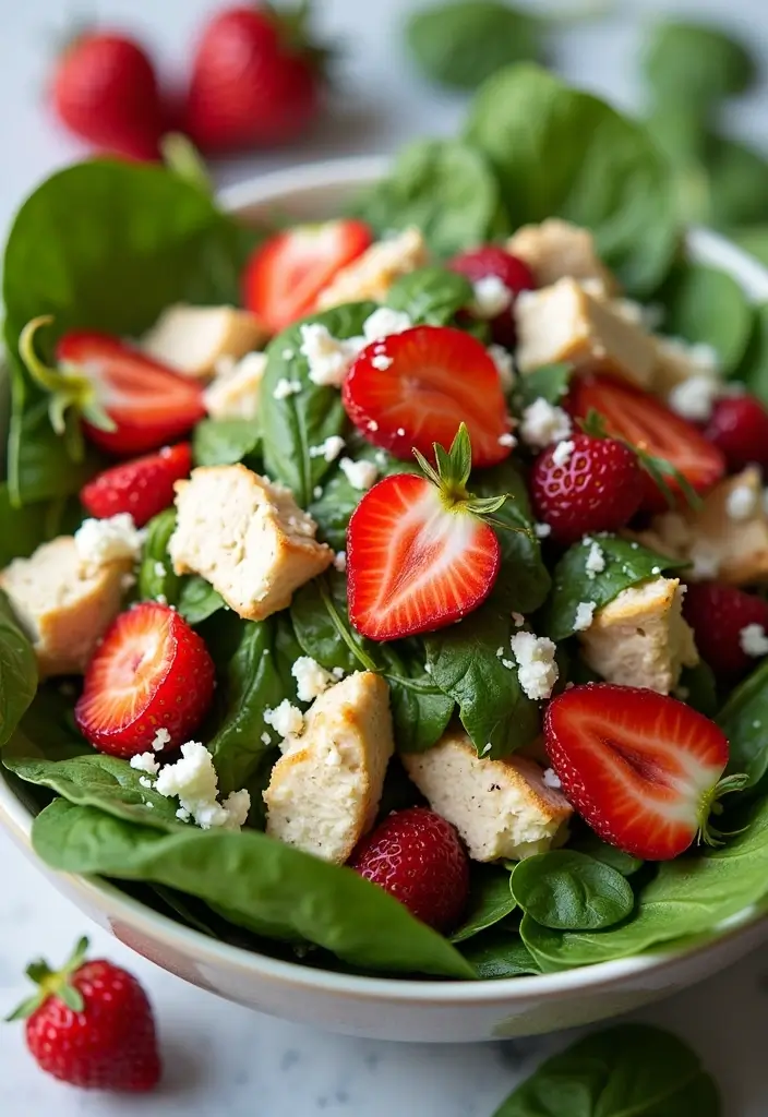 30 Sassy Scotty Chicken Salad Recipe Copycats That Are Sweet & Crunchy - 30. Spinach and Chicken Salad with Strawberry Vinaigrette