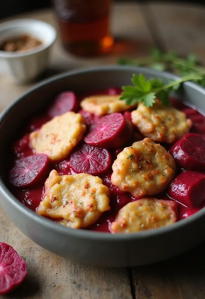 30 Vegan Chicken and Dumplings Recipes That Are Cozy & Dairy-Free - 24. Vegan Chicken and Dumplings with Beets