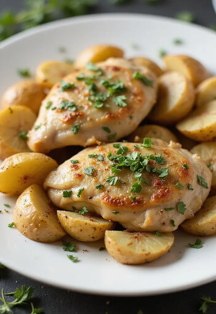 30 Zesty Italian Chicken Crockpot Recipes That Are Bright & Flavorful - 22. Garlic and Herb Chicken with Potatoes
