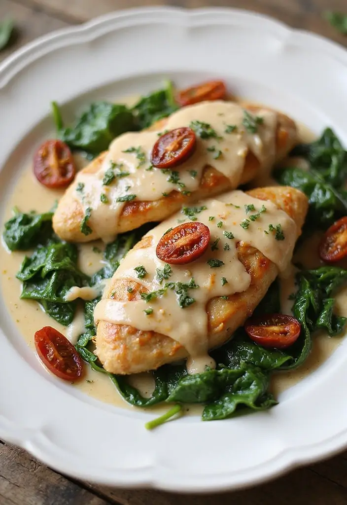 30 Zesty Italian Chicken Crockpot Recipes That Are Bright & Flavorful - 5. Tuscan Chicken with Spinach and Cream