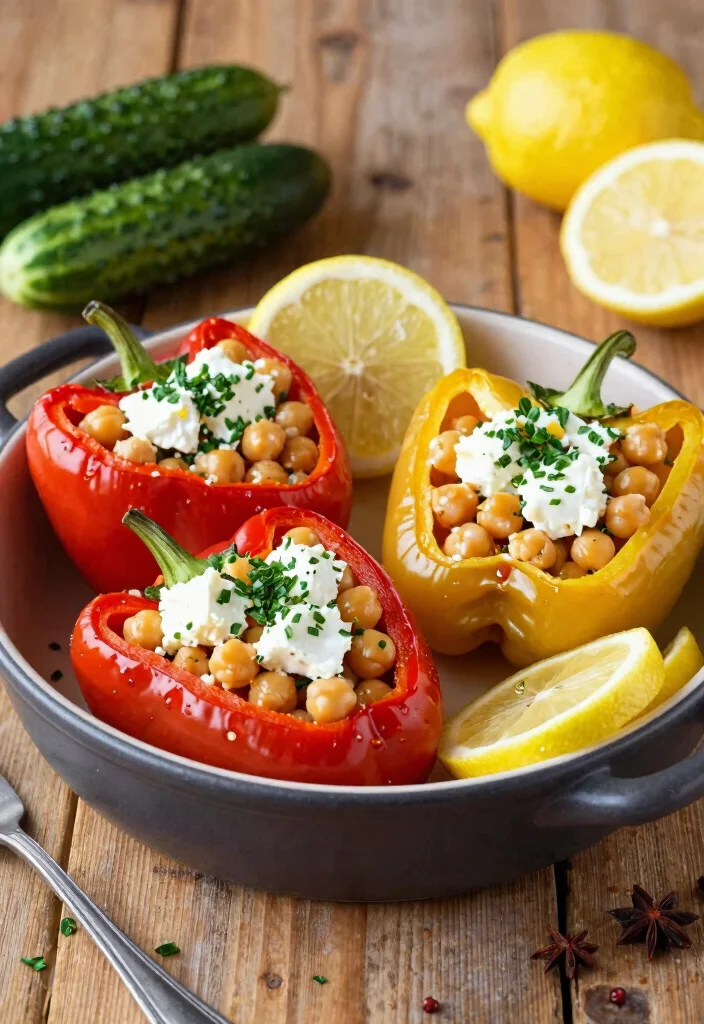 15 Stuffed Bell Pepper Recipes Hearty and Comforting - 10. Greek Stuffed Peppers with Chickpeas 1