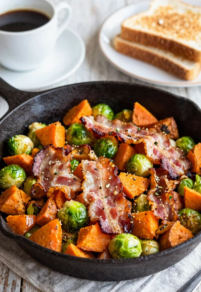 16 Brussel Sprout Recipes With Bacon: Crispy Savory Combos - 11. Sweet Potato and Brussel Sprout Hash with Bacon 1