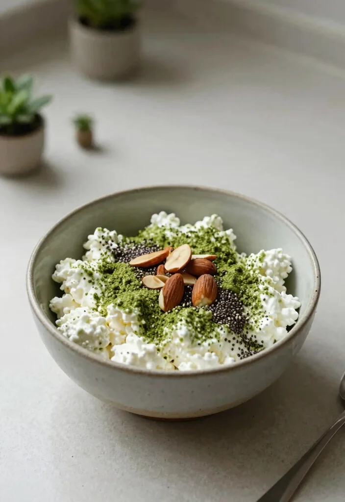 16 Cottage Cheese Recipes for High-Protein Breakfast Starts - 12. Matcha Green Tea Cottage Cheese Bowl 1