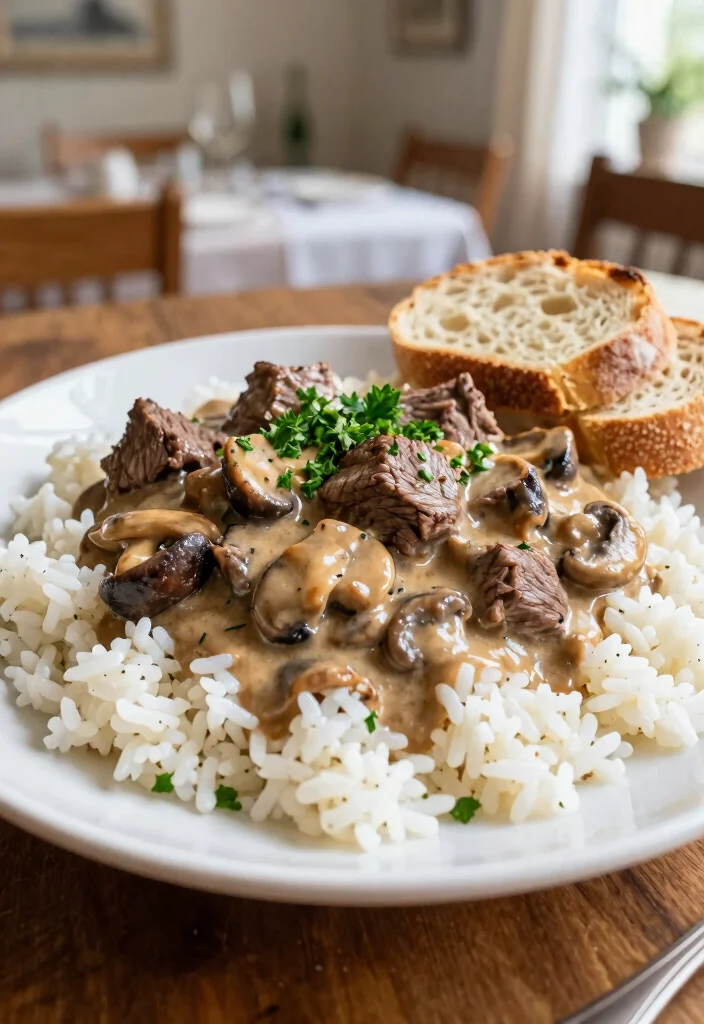 16 Eye of Round Steak Recipes for Budget-Friendly Beef Dinners - 9. Classic Beef Stroganoff over Rice 1