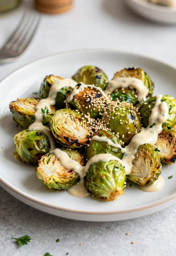 17 Baked Brussel Sprout Recipes: Crispy, Easy, and Flavorful - 11. Brussel Sprouts with Tahini Dressing 1