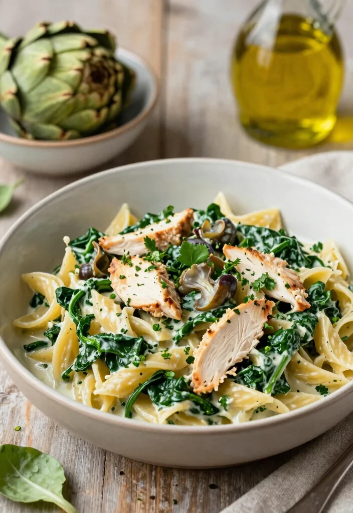 18 Easy Chicken Pasta Recipes: Creamy Crowd Pleasers - 14. Spinach and Artichoke Chicken Pasta 1