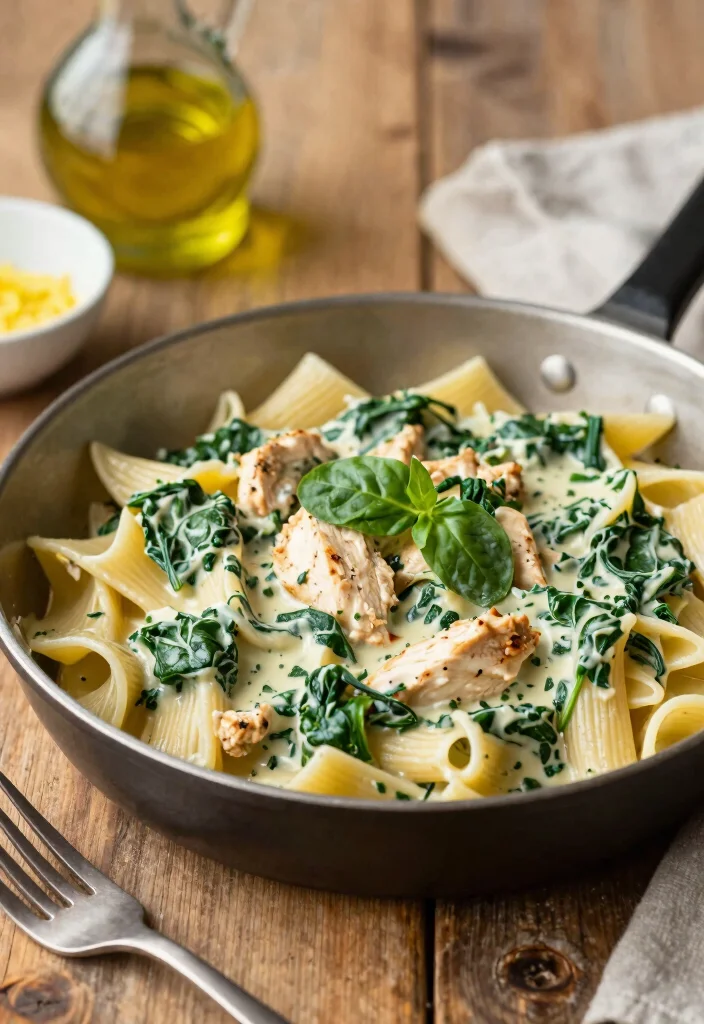18 Easy Chicken Pasta Recipes: Creamy Crowd Pleasers - 2. One-Pan Creamy Spinach Chicken Pasta 1