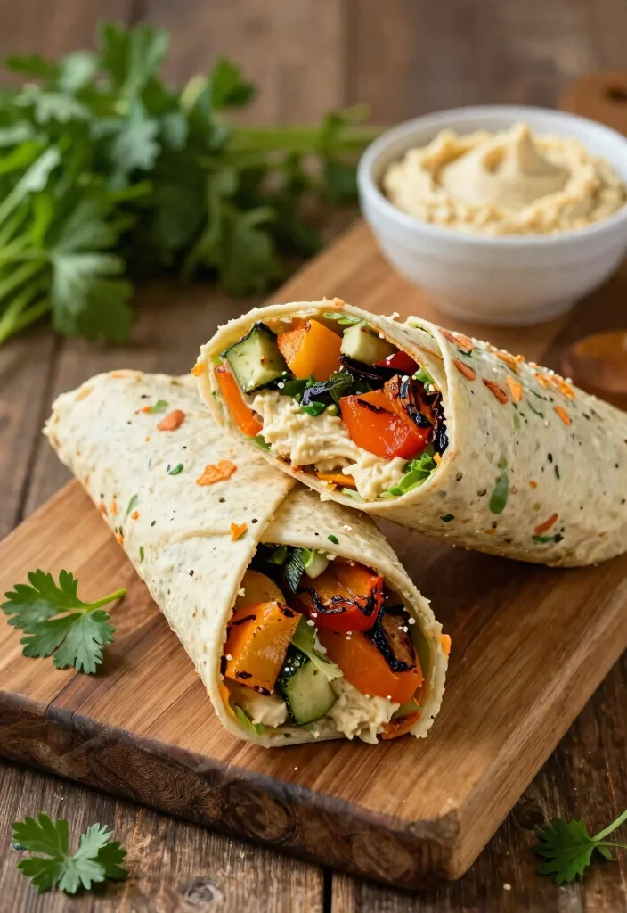 18 Easy Dinner Recipes Vegetarian Healthy and Flavorful - 15. Roasted Vegetable and Hummus Wrap 1