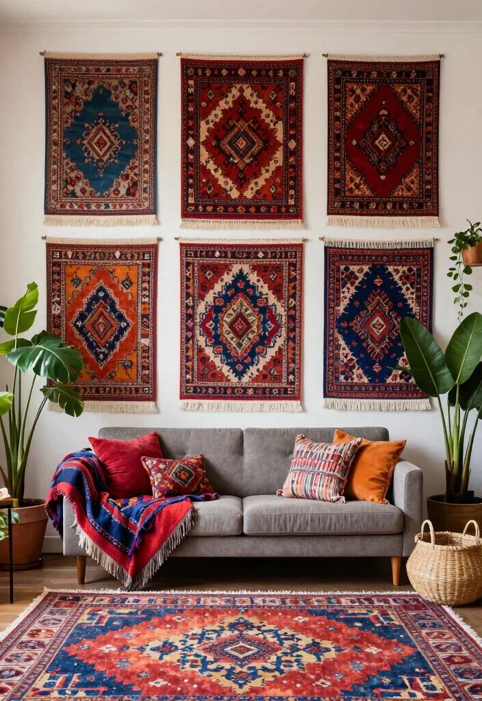 15 Carpet on Wall Ideas With Bold Textured Style - 5. Eclectic Bohemian Vibe 1