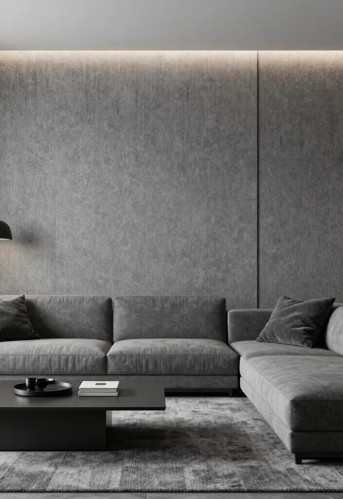 15 Carpet on Wall Ideas With Bold Textured Style - 6. Monochrome Elegance 1