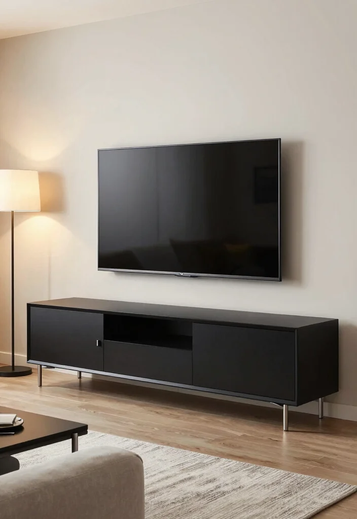 15 Island TV Unit Ideas With Modern Minimal Style - 1. Sleek Black Island TV Unit 1