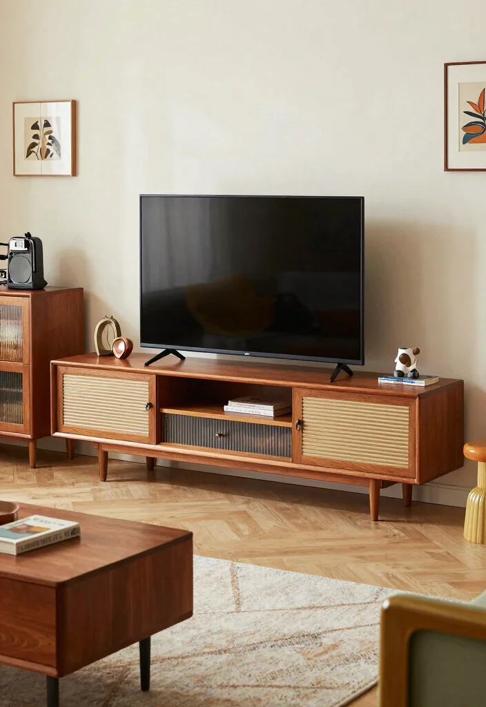 15 Island TV Unit Ideas With Modern Minimal Style - 13. Vintage Meets Modern 1