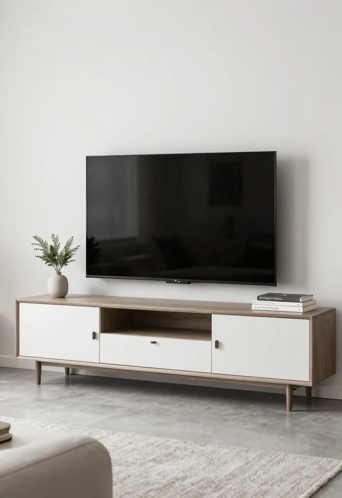 15 Island TV Unit Ideas With Modern Minimal Style - 14. Minimalist Accessories and Decor 1