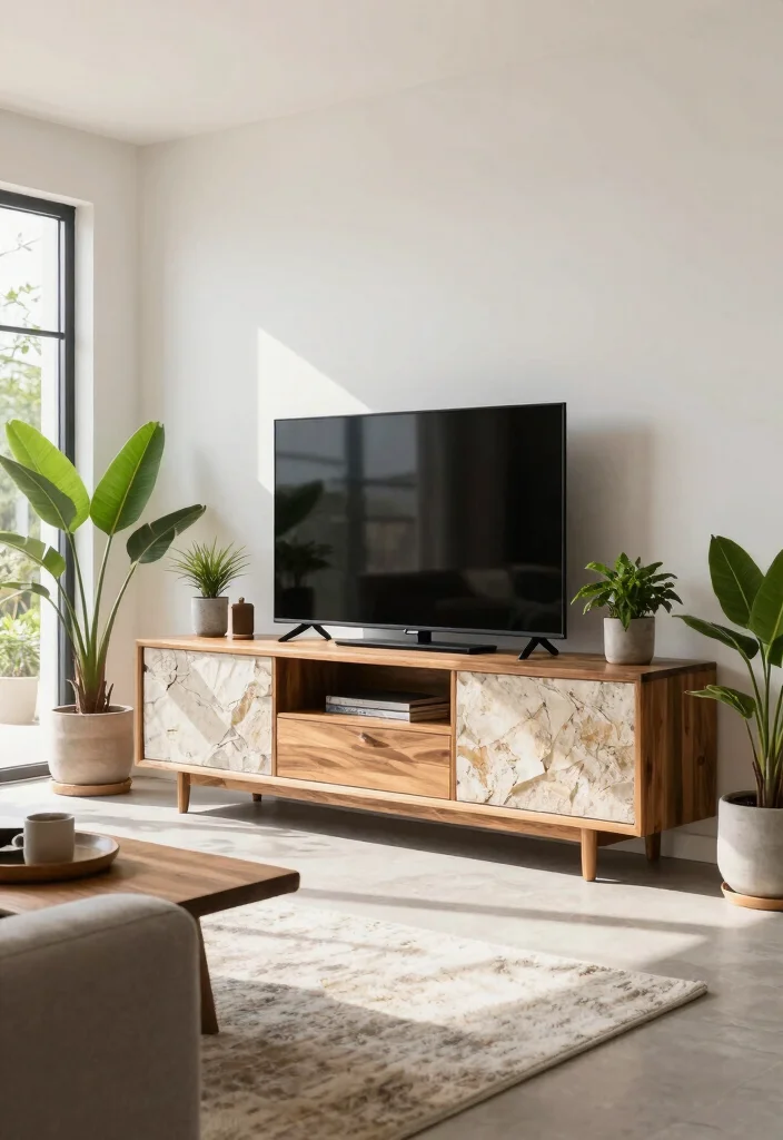 15 Island TV Unit Ideas With Modern Minimal Style - 15. Outdoor-Inspired Elements 1
