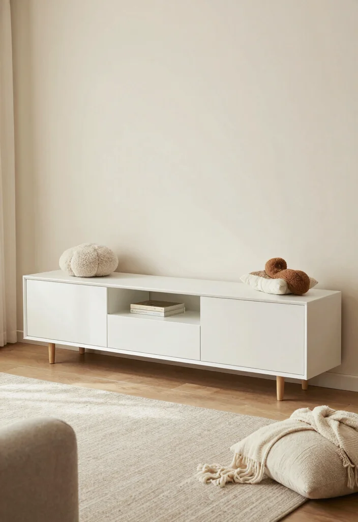 15 Island TV Unit Ideas With Modern Minimal Style - 7. Textured Fabrics and Soft Elements 1