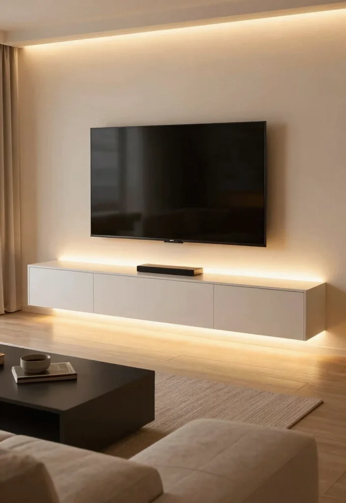 15 Island TV Unit Ideas With Modern Minimal Style - 9. Integrated Lighting Features 1