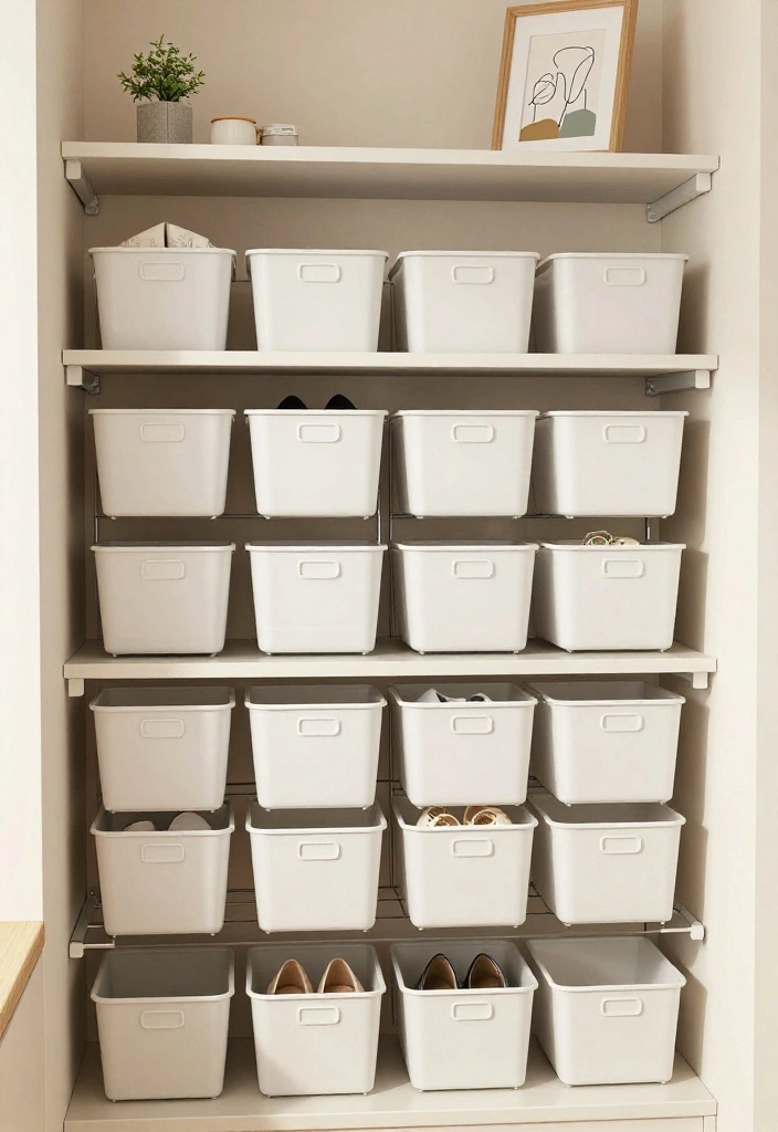 15 Wire Shelf Closet Organization Ideas That Maximize Storage - 1. Use Clear Bins for Easy Visibility 1
