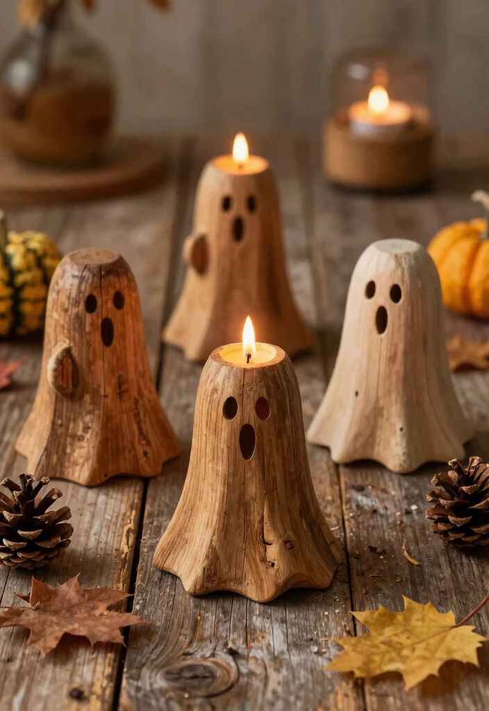16 Ghost Candle Holder Ideas With Spooky Chic Vibes 4 16 Ghost Candle Holder Ideas With Spooky Chic Vibes - 3. Rustic Wooden Ghosts 1