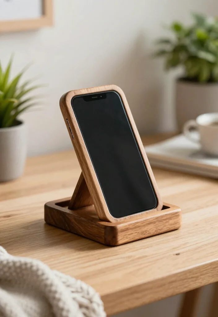 16 Mobile Stand Ideas With Functional Creative Designs - 1. Wooden Phone Cradle 1