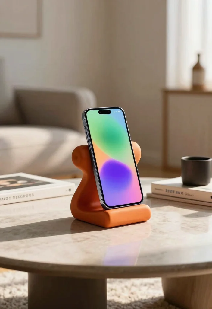 16 Mobile Stand Ideas With Functional Creative Designs - 15. Artistic Display Stand 1