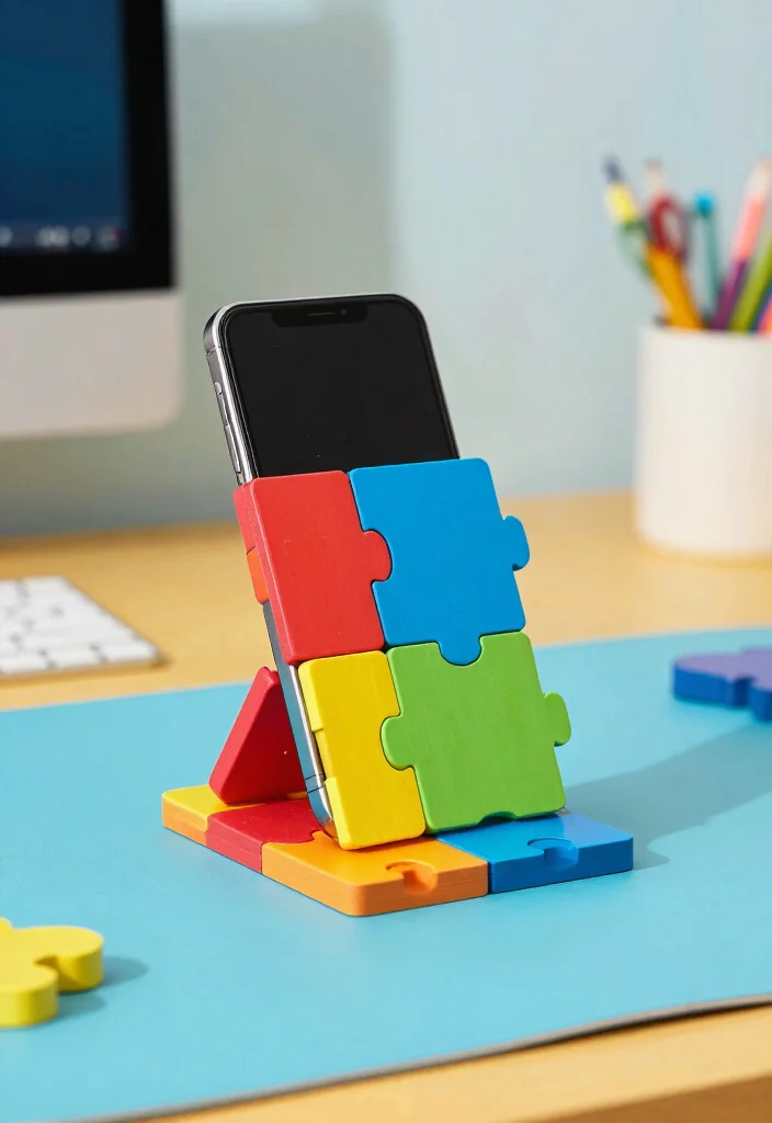 16 Mobile Stand Ideas With Functional Creative Designs - 16. Customizable Puzzle Stand 1