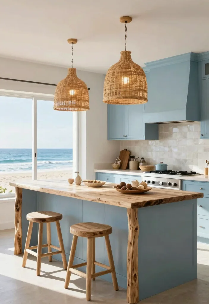 16 Rattan Pendant Light Kitchen Island Ideas With Warm Texture - 1. Coastal Vibes with Rattan Pendant Lights 1